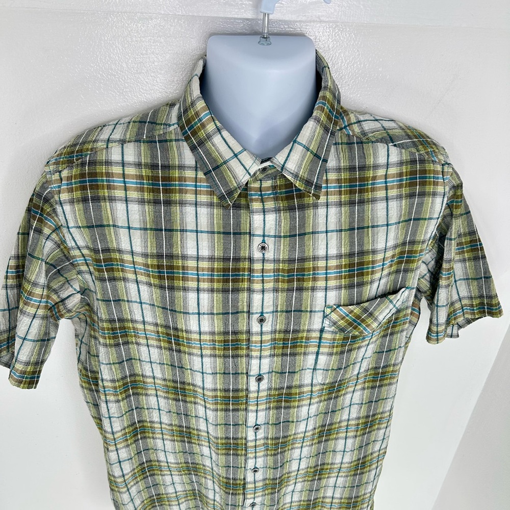 Kuhl Green Plaid Seersucker Button Down Shirt Large Hiking Fishing Outdoors Gorp - Picture 5 of 13
